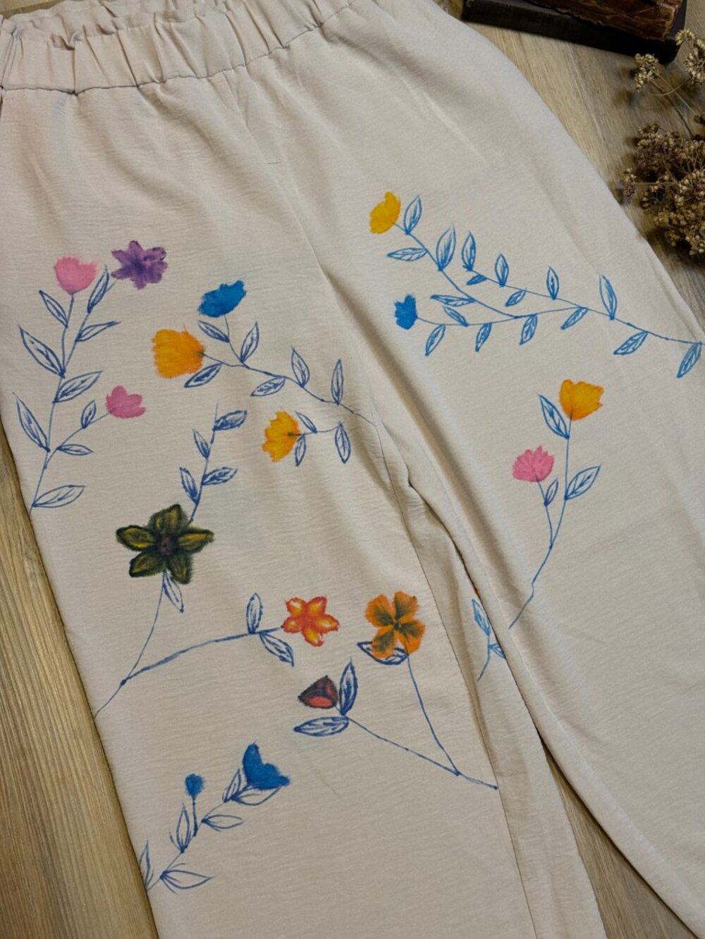 Hand Painted Upcycled Cottagecore Harem Boho Balloon Pants - Picture 4 of 8